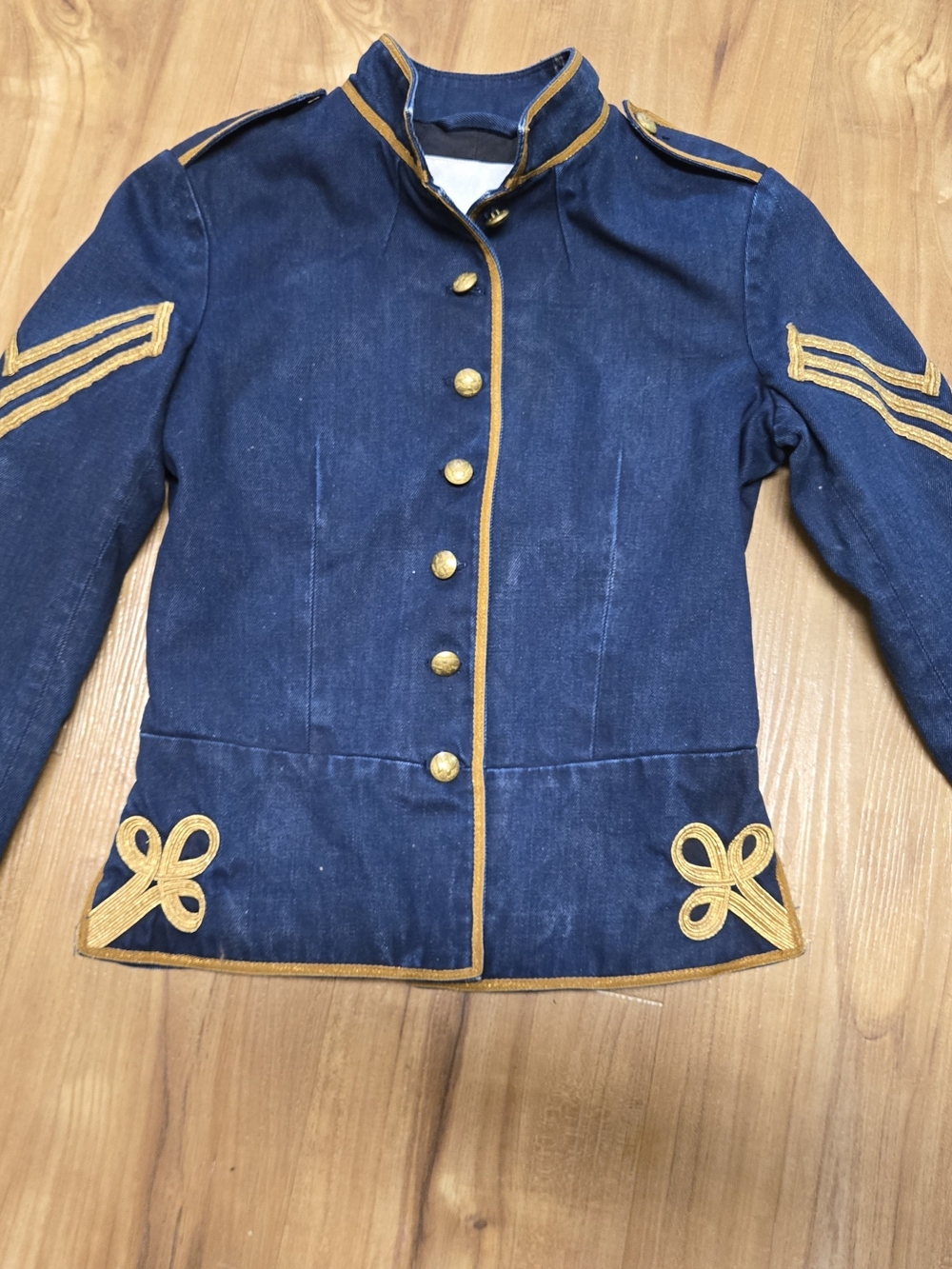 Denim & Supply Ralph Lauren Navy Blue Military-Style Blazer with Gold Trim